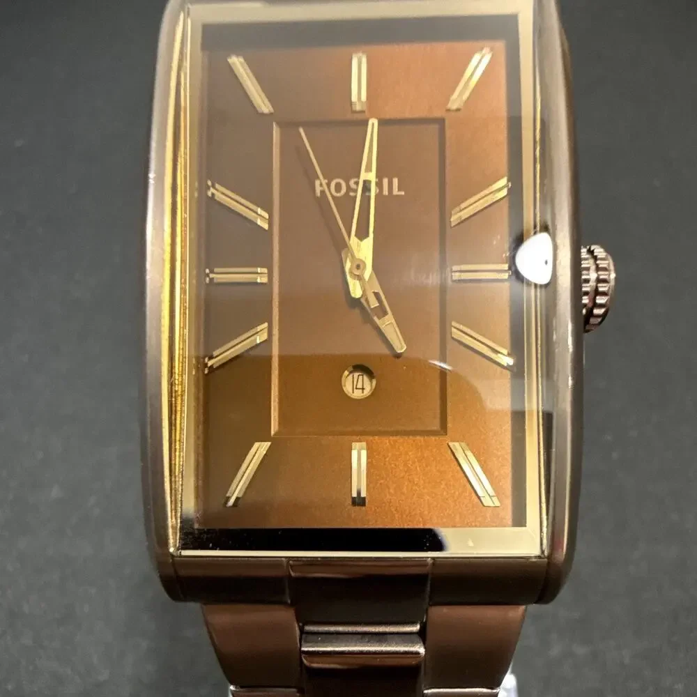 Mens Fossil FS-4679 Bronze Color 33mx50mm Rectangle Tank Wristwatch New Battery